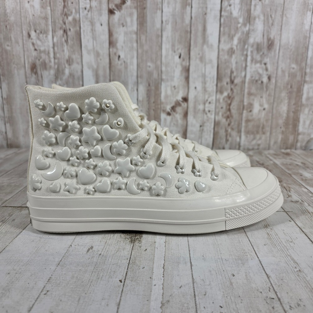 Converse Chuck 70 Hi Egret White 3D Studs Hearts Stars Moon A06434C Womens 9.5